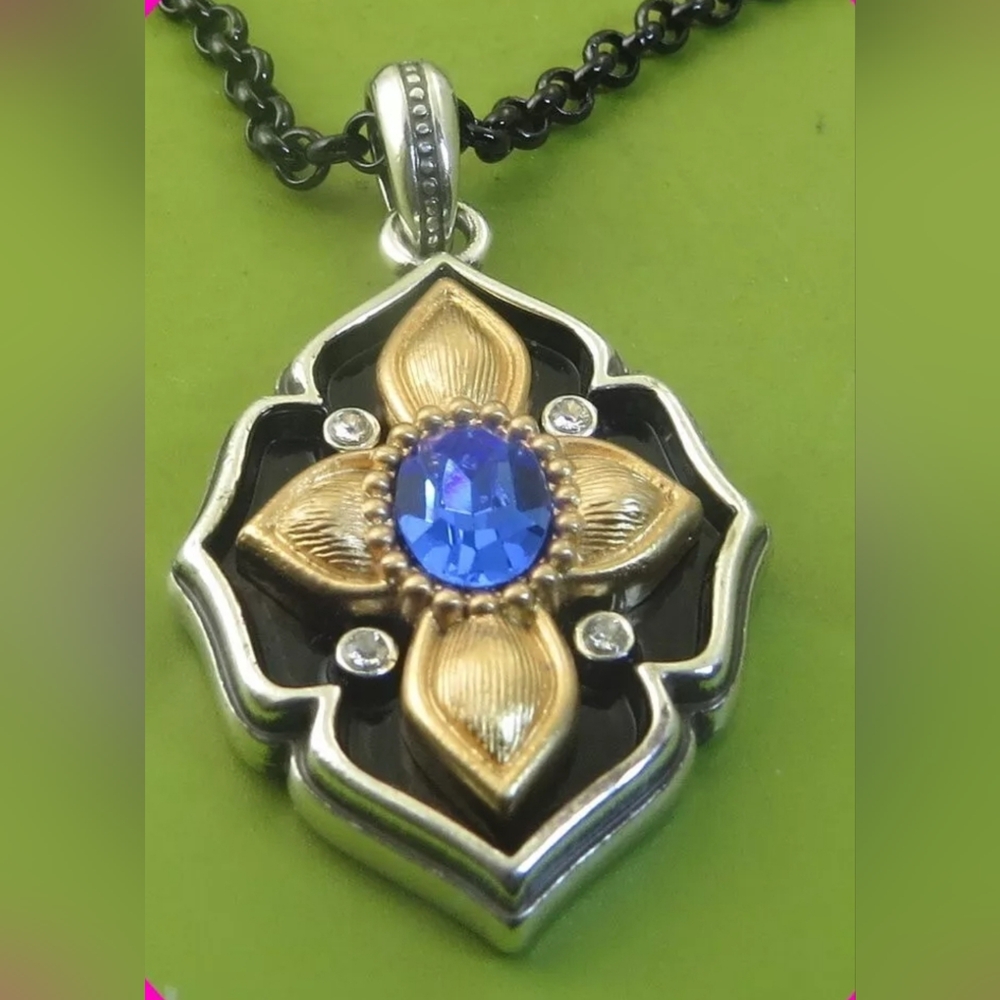 BRIGHTON MONARCH STRENGTH Blue Crystal 2 Tones Reversible NECKLACE NWtag $78
